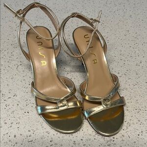 Unisa Gold Metallic Strappy Heeled Sandals
